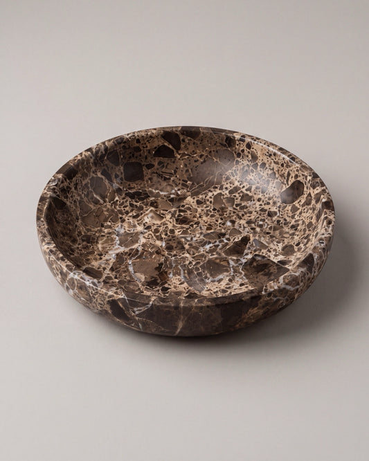ONDO - Handcrafted Spanish Dark Emperador Marble Round Bowl - 9.8 x 1.8 in