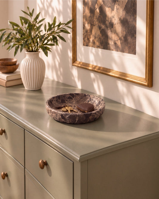 ONDO - Handcrafted Spanish Dark Emperador Marble Round Bowl - 9.8 x 1.8 in