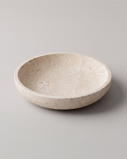 ONDO - Handcrafted Turkish Beige Travertine Round Bowl - 9.8 x 1.8 in