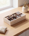 ORDO - Handcrafted Turkish Beige Travertine Organizer Box with Bamboo Grid - 12.8 x 6.9 in
