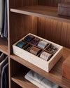 ORDO - Handcrafted Turkish Beige Travertine Organizer Box with Bamboo Grid - 12.8 x 6.9 in