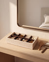 ORDO - Handcrafted Turkish Beige Travertine Organizer Box with Bamboo Grid - 12.8 x 6.9 in