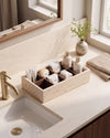 ORDO - Handcrafted Turkish Beige Travertine Organizer Box with Bamboo Grid - 12.8 x 6.9 in