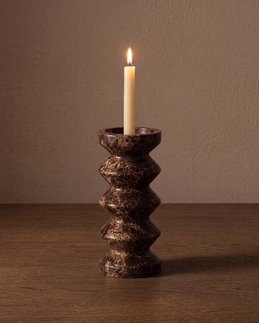 RYSO - Handcrafted Spanish Dark Emperador Marble Rhombus Candle Holder - H7.9 x 3.5 in