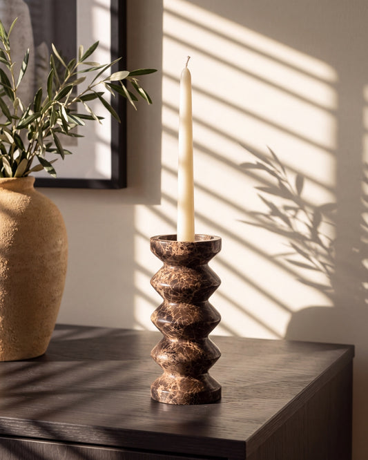RYSO - Handcrafted Spanish Dark Emperador Marble Rhombus Candle Holder - H7.9 x 3.5 in