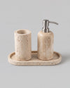 RYKO - Handcrafted Turkish Sunny Beige Travertine Bathroom Set - Set of 3 - Ø2.8 x H4.7 in