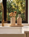 RYKO - Handcrafted Turkish Sunny Beige Travertine Bathroom Set - Set of 3 - Ø2.8 x H4.7 in