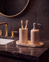 RYKO - Handcrafted Turkish Sunny Beige Travertine Bathroom Set - Set of 3 - Ø2.8 x H4.7 in