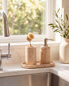 RYKO - Handcrafted Turkish Sunny Beige Travertine Bathroom Set - Set of 3 - Ø2.8 x H4.7 in