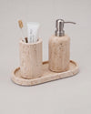 RYKO - Handcrafted Turkish Sunny Beige Travertine Bathroom Set - Set of 3 - Ø2.8 x H4.7 in