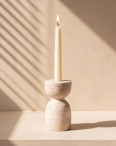 SANO sculptural candle holder in Beige Travertine