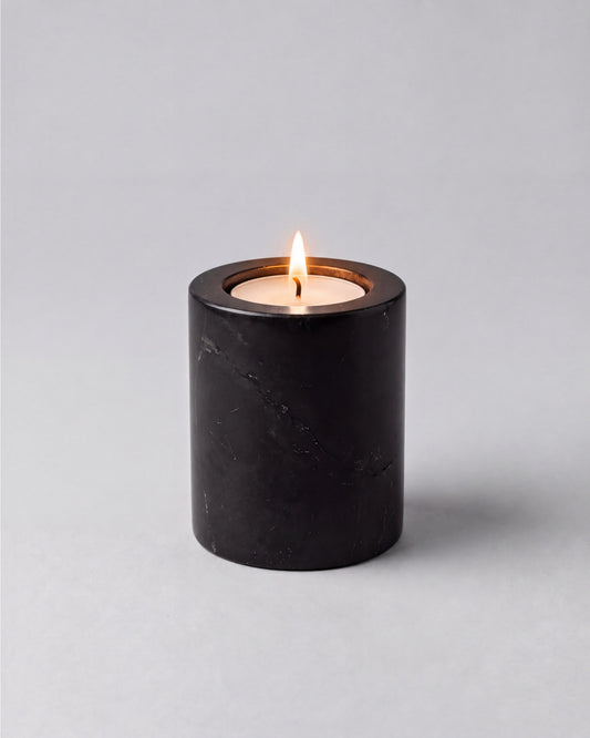 SOKI - Handcrafted Chinese Nero Marquina Marble Tealight Holder M - Ø2.4 x 2.8 in