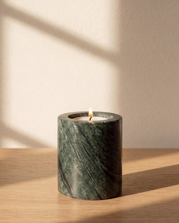 SOKI - Handcrafted Indian India Green Marble Tealight Holder M - Ø2.4 x 2.8 in