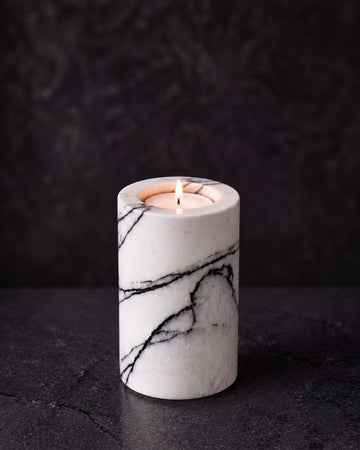 SOKI - Handcrafted Italian Lilac Marble Tealight Holder L - Ø2.4 x 3.9 in