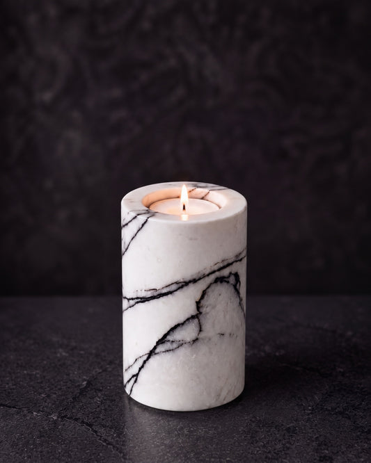 SOKI - Handcrafted Italian Lilac Marble Tealight Holder L - Ø2.4 x 3.9 in