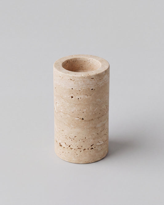 SOKI - Handcrafted Turkish Beige Travertine Tealight Holder L - Ø2.4 x 3.9 in