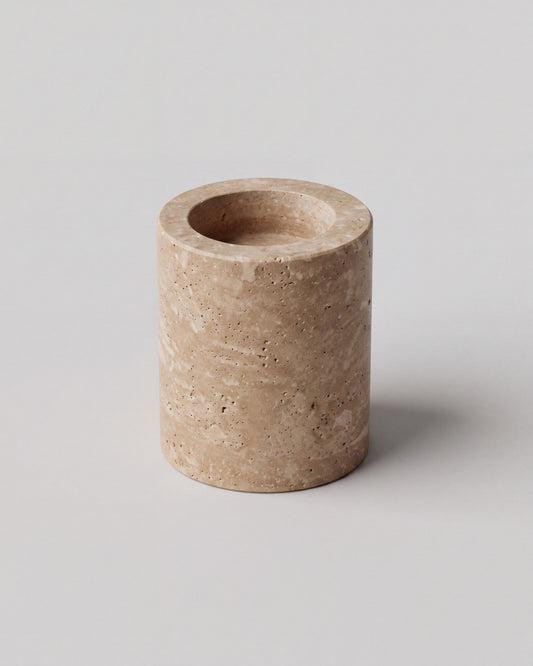 SOKI - Handcrafted Turkish Beige Travertine Tealight Holder M - Ø2.4 x 2.8 in