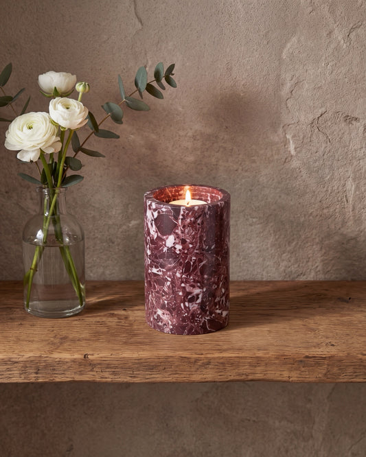 SOKI - Handcrafted Turkish Rosa Levanto Marble Tealight Holder L - Ø2.4 x 3.9 in