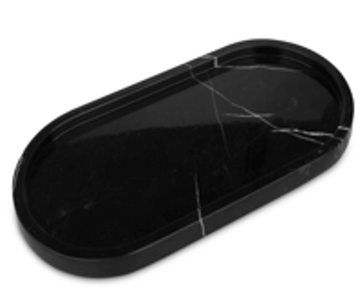 ARC - Handcrafted Chinese Carrara Black Marble Oval Tray - 11.8 x 5.9 in