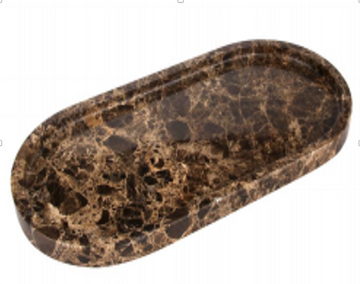 ARC - Handcrafted Spanish Dark Emperador Marble Oval Tray - 11.8 x 5.9 in