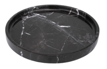 VARRO - Handcrafted Chinese Nero Marquina Marble Round Tray - Ø11.8 in