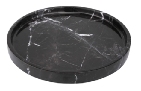 VARRO - Handcrafted Chinese Nero Marquina Marble Round Tray - Ø11.8 in