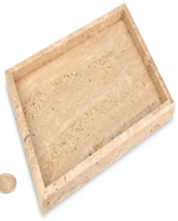 MEZA - Handcrafted Turkish Beige Travertine Square Tray - 11.8 x 11.8 in