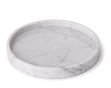 VARRO - Handcrafted Italian Carrara White Marble Round Tray - Ø11.8 in