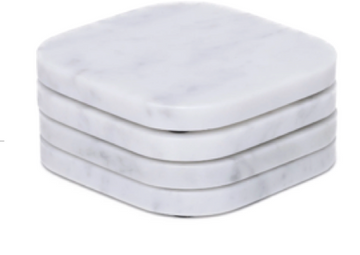 KOZA - Handcrafted Italian Carrara White Marble Square Coasters - Set of 4 - 3.9 x 3.9 in