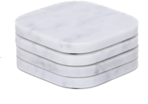 KOZA - Handcrafted Italian Carrara White Marble Square Coasters - Set of 4 - 3.9 x 3.9 in