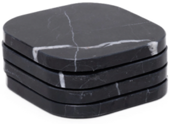 KOZA - Handcrafted Chinese Nero Marquina Marble Square Coasters - Set of 4 - 3.9 x 3.9 in