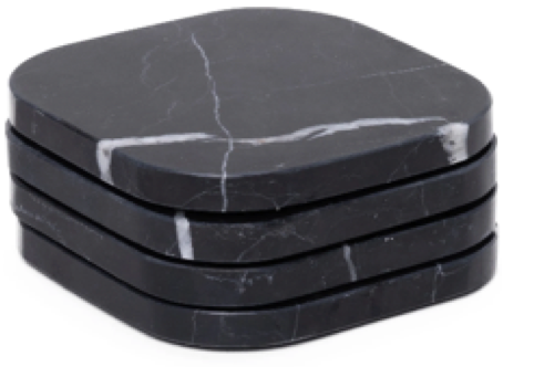 KOZA - Handcrafted Chinese Nero Marquina Marble Square Coasters - Set of 4 - 3.9 x 3.9 in