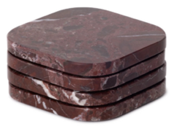 KOZA - Handcrafted Turkish Rosa Levanto Marble Square Coasters - Set of 4 - 3.9 x 3.9 in