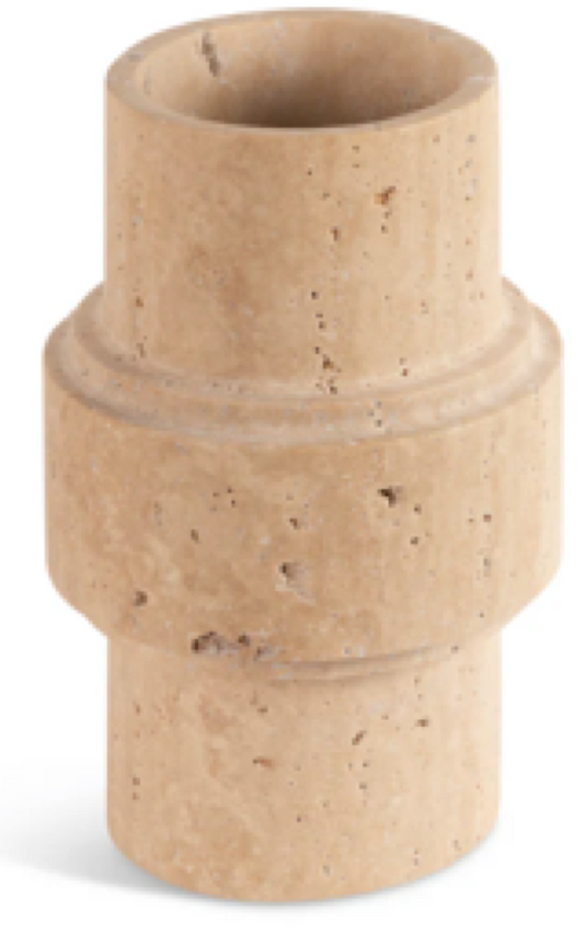 KUBI - Handcrafted Turkish Beige Travertine Sculptural Vase - Ø6.3 x H10.2 in