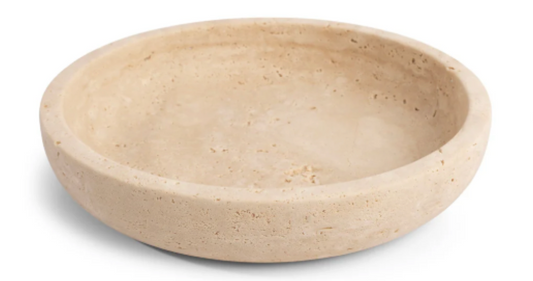 ONDO - Handcrafted Turkish Beige Travertine Round Fruit Bowl - 9.8 x 1.8 in