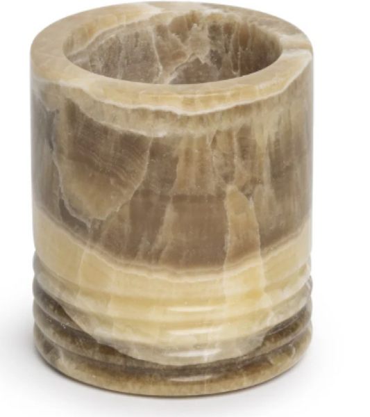 LUMA - Handcrafted Chinese Brown Onyx Candle Holder L - Ø5.5 x 6.7 in