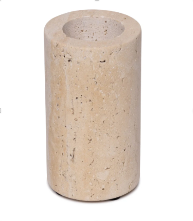 SOKI - Handcrafted Turkish Beige Travertine Tealight Holder L - Ø2.4 x 3.9 in