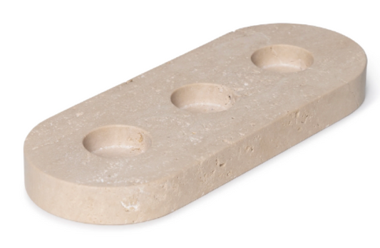 DUNE - Handcrafted Turkish Beige Travertine Tealight Holder Set - 10.6 x 4.1 in
