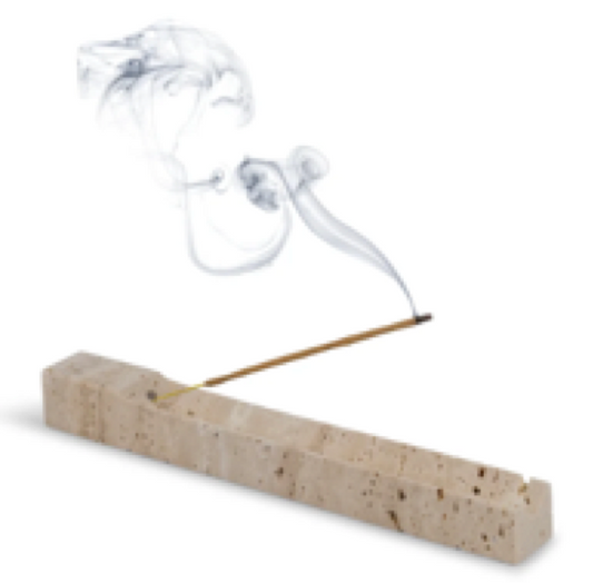 MOKU - Handcrafted Turkish Beige Travertine Incense Holder - 9.8 x 1.2 in