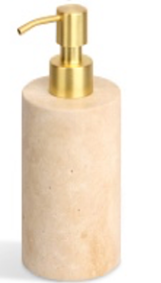 ZAVO - Handcrafted Turkish Beige Travertine Soap Dispenser with Gold Pump - Ø3.0 x H4.7 in