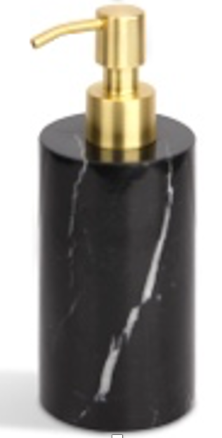 ZAVO - Handcrafted Chinese Nero Marquina Marble Soap Dispenser with Gold Pump - Ø3.0 x H4.7 in
