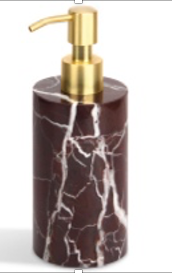 ZAVO - Handcrafted Turkish Rosa Levanto Marble Soap Dispenser with Gold Pump - Ø3.0 x H4.7 in