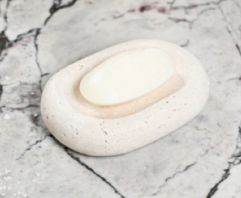 NURU - Handcrafted Turkish Sunny Beige Travertine Soap Tray - 4.7 x 3.3 in