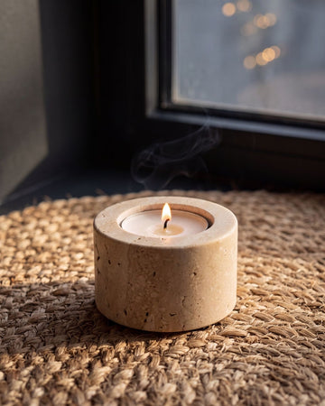 SOKI - Handcrafted Turkish Beige Travertine Tealight Holder S - Ø2.4 x 1.6 in