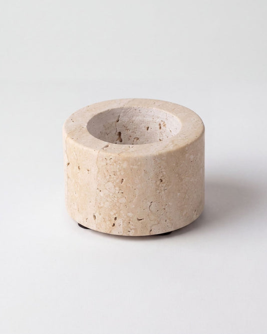 SOKI - Handcrafted Turkish Beige Travertine Tealight Holder S - Ø2.4 x 1.6 in