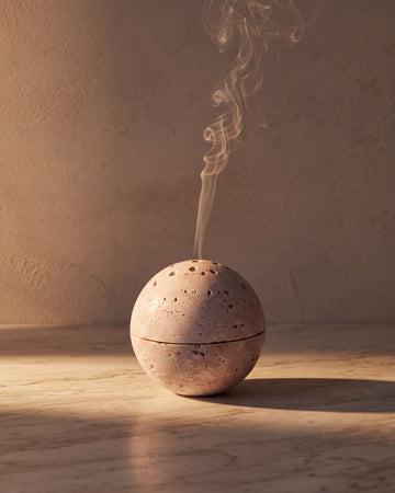 TAMA - Handcrafted Turkish Beige Travertine Incense Burner - 3.9 x 3.9 in