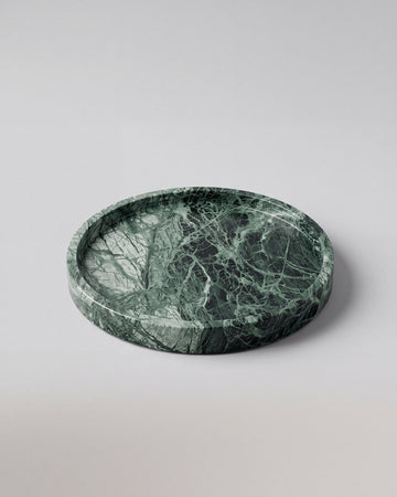 VARRO - Handcrafted Indian Green Marble Round Tray - Ø11.8 in