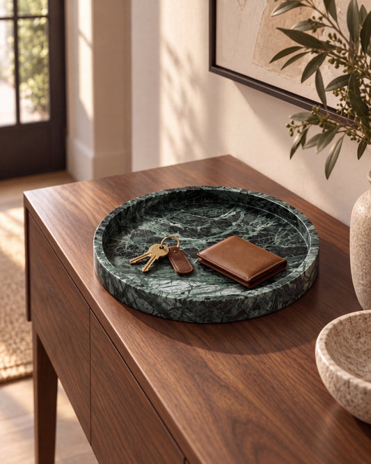 VARRO - Handcrafted Indian Green Marble Round Tray - Ø11.8 in