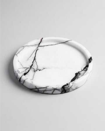 VARRO - Handcrafted Italian Carrara White Marble Round Tray - Ø11.8 in