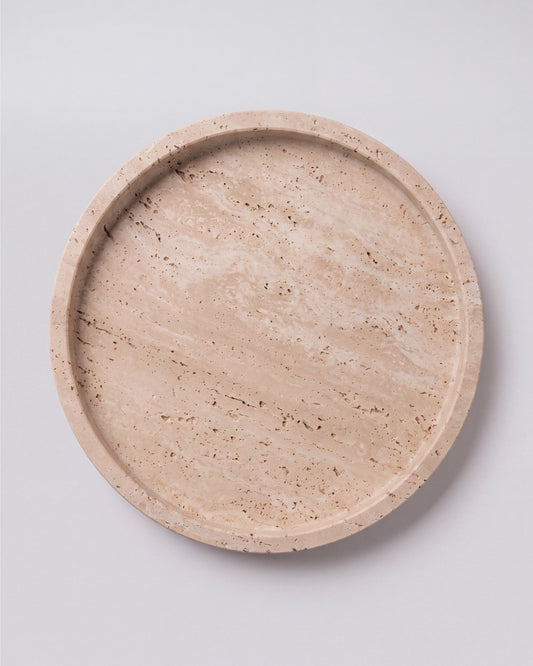VARRO - Handcrafted Turkish Beige Travertine Round Tray - Ø11.8 in